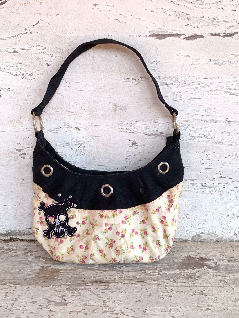 2000’s/2010’s Y2K Style Concept One Floral Skull Hobo Purse Bag